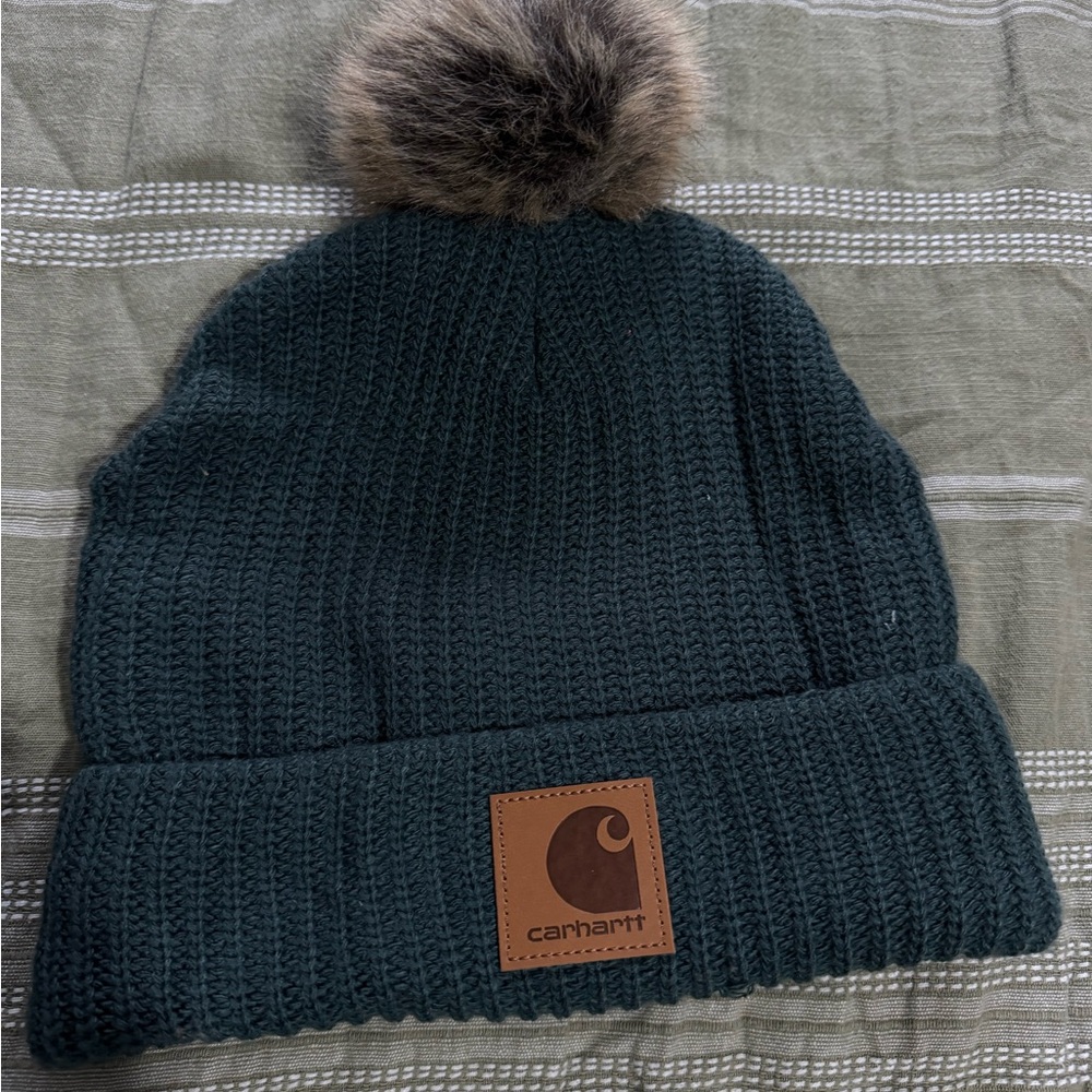 Woman’s Emerald Carhartt Beanie with Pom-Pom